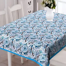 Texstylers Blue & White Floral Anti-Slip Cotton 6 Seater Rectangle Table Cover-image-70