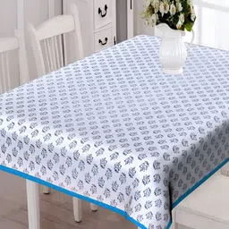 Texstylers Blue & White Floral Anti Slip Cotton 6 Seater Rectangle Table Cover-picture-56