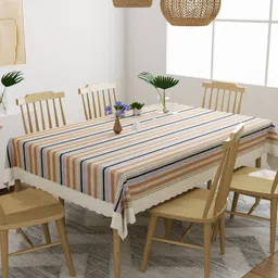 DREAM WEAVERZ Grey & Black Striped 6-Seater Table Cover-34