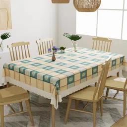 DREAM WEAVERZ Green & Peach Floral Printed 6-Seater Table Cover-image-27