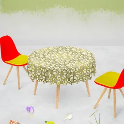 ArtzFolio Olive Geometric Print Velvet Anti-Slip Round 6-Seater Table Cover-image-10