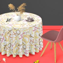 ArtzFolio White & Yellow Printed Anti-Slip Velvet Round 6-Seater Table Cover-9