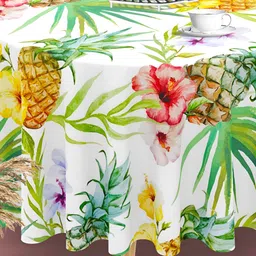 ArtzFolio White & Green Printed Anti-Slip Round Table Cover-34