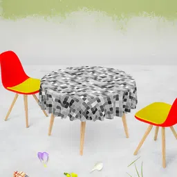 ArtzFolio Grey Printed Anti-Slip Round 6-Seater Table Cover-67