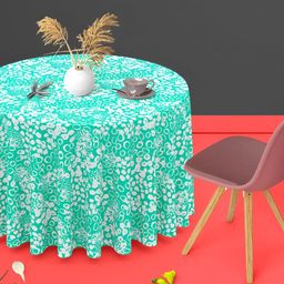 ArtzFolio Green & White Abstract Printed Anti-Slip Round 6-Seater Velvet Table Cover-11