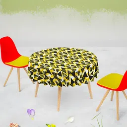 ArtzFolio Yellow & Black Chevron Printed Anti-Slip Round 6-Seater Velvet Table Cover-24