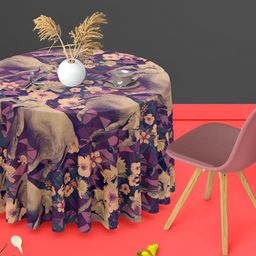 ArtzFolio Purple & Beige Cotton Anti-Slip Round 6-Seater Table Cover-picture-24