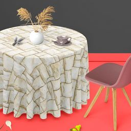 ArtzFolio White & Beige Printed Velvet Anti-Slip Round Table Cover-9