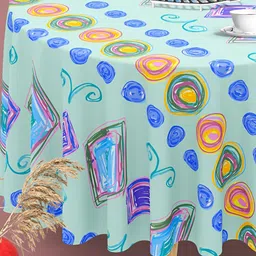 ArtzFolio Blue Anti-Slip Round 6-Seater Table Cover-30