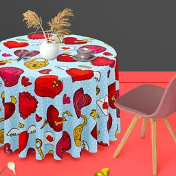 ArtzFolio Red & Blue Geometric Printed Anti-Slip Round 6-Seater Table Cover-24