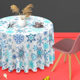 ArtzFolio White & Blue Abstract Printed Anti-Slip Round Canvas 6 Seater Table Cover-10
