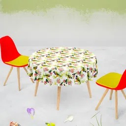 ArtzFolio White & Green Printed Canvas Anti-Slip Round 6-Seater Table Cover-15