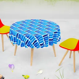ArtzFolio Blue Abstract Printed Canvas Anti-Slip Round 6-Seater Table Cover-26