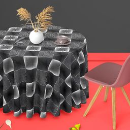 ArtzFolio Black Printed Anti-Slip Round 6-Seater Table Cover-76