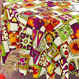 ArtzFolio Green & Red Printed Anti-Slip Round 6-Seater Table Cover-image-61
