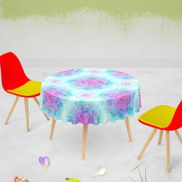 ArtzFolio White & Purple Anti-Slip Round 6-Seater Table Cover-41