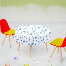 ArtzFolio White & Blue Printed Anti-Slip Velvet Round 6-Seater Table Cover-24