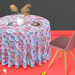ArtzFolio Blue & Red Anti-Slip Round 6-Seater Table Cover-image-76