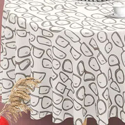 ArtzFolio White & Grey Anti-Slip Round 6-Seater Table Cover-30