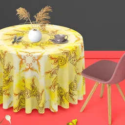 ArtzFolio Yellow Anti-Slip Round 6-Seater Table Cover-44