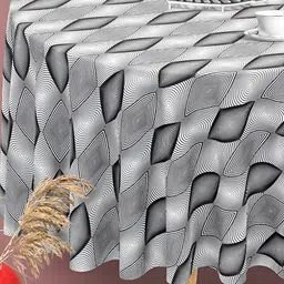 ArtzFolio Black & White Geometric Printed Anti-Slip Round 6-Seater Table Cover-19