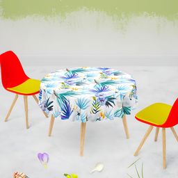 ArtzFolio White & Blue Printed Velvet Anti-Slip Round Table Cover-image-65