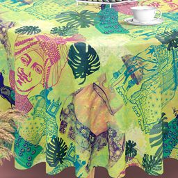 ArtzFolio Green & Blue Printed Velvet Anti Slip Round Table Cover-image-71