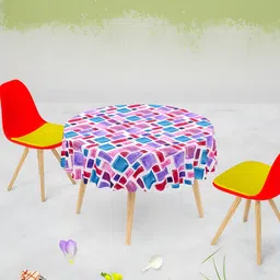 ArtzFolio Pink & Blue Printed Anti-Slip Round 6-Seater Table Cover-picture-5