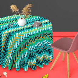 ArtzFolio Green Anti-Slip Round 6-Seater Table Cover-18