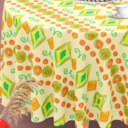 ArtzFolio Yellow Ethnic Motifs Printed Anti-Slip Round 6-Seater Table Cover-image-32