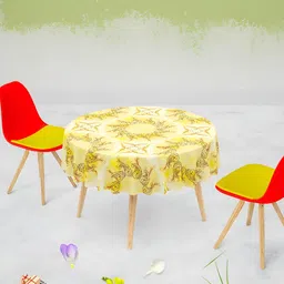 ArtzFolio Yellow Ethnic Motifs Printed Anti-Slip Round 4-Seater Velvet Table Cover-image-5