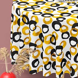 ArtzFolio White Yellow Round 6 Seater Anti-Slip Table Cover-27