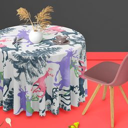 ArtzFolio White Trees & Animals Printed Anti-Slip Round 6-Seater Velvet Table Cover-image-58