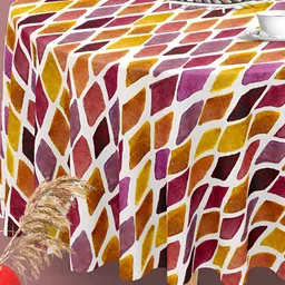 ArtzFolio Yellow & Purple Anti-Slip Round 6-Seater Table Cover-21