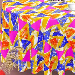 ArtzFolio Pink an Blue Anti-Slip Round 6-Seater Table Cover-image-9