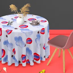 ArtzFolio White & Blue Abstract Printed Anti-Slip Round 6-Seater Velvet Table Cover-17