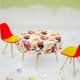 ArtzFolio White & Yellow Anti-Slip Round 6-Seater Table Cover-24
