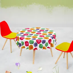 ArtzFolio White & Red Anti-Slip Velvet Round 6-Seater Table Cover-image-90
