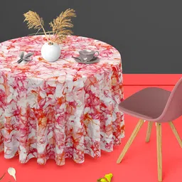 ArtzFolio Red & White Abstract Printed Anti-Slip Round 6-Seater Velvet Table Cover-1