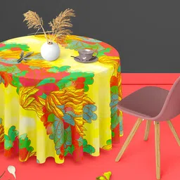 ArtzFolio Yellow & Red Anti-Slip Round 6-Seater Table Cover-3