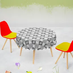ArtzFolio Grey & Black Geometric Printed Velvet Anti Slip Round Table Cover-3