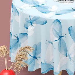 ArtzFolio Blue & White Butterfly Printed Anti-Slip Round 6-Seater Table Cover-image-62