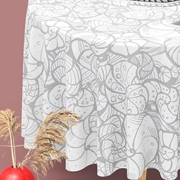 ArtzFolio White & Grey Abstract Printed Anti Slip Round Table Cover-6