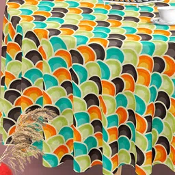 ArtzFolio Green & Orange Anti-Slip Round 6-Seater Table Cover-20