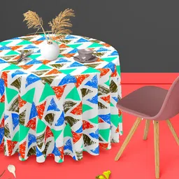 ArtzFolio Green & Red Printed Anti-Slip Velvet Round 6-Seater Table Cover-25