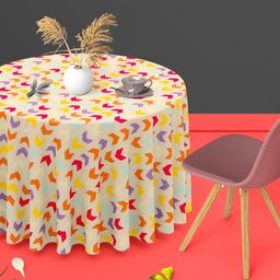 ArtzFolio White & Yellow Anti-Slip Round 6-Seater Table Cover-21