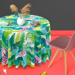 ArtzFolio Green Printed Anti-Slip Velvet Round 6-Seater Table Cover-image-11