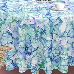 ArtzFolio White & Blue Printed Velvet Anti-Slip Round Table Cover-image-23