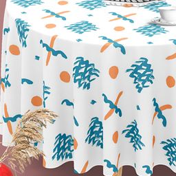 ArtzFolio White Printed Anti-Slip Velvet Round 6-Seater Table Cover-image-84