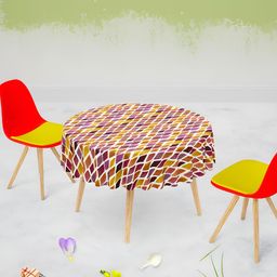ArtzFolio Brown Geometric Printed Anti-Slip Round 6-Seater Table Cover-4